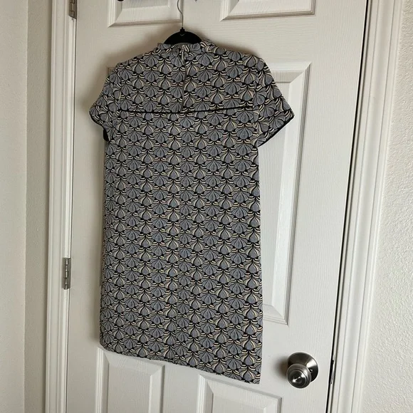 ZARA BASIC SIZE SMALL S BLUE HIGH NECK JACQUARD SHORT SLEEVE MINI CASUAL DRESS - Picture 10 of 11